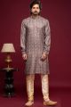 Digital Printed Purple Grey Art Silk Kurta Pajama (NMK-7050)