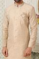 Embroidered Art Silk Beige Mens Indo Western (NMK-6495)