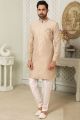 Embroidered Art Silk Beige Mens Indo Western (NMK-6495)