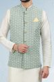 Embroidered Art Silk Mehendi Green Nehru Jacket (NMK-6471)