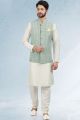 Embroidered Art Silk Mehendi Green Nehru Jacket (NMK-6471)