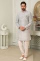 Embroidered Art Silk Mens Grey Indo Western (NMK-6496)