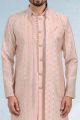 Embroidered Art Silk Mens Indo Western in Peach (NMK-6463)