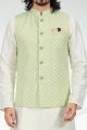 Embroidered Art Silk Mens Nehru Jacket in Pista Green (NMK-6468)