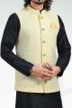 Embroidered Art Silk Mens Nehru Jacket in Yellow (NMK-6470)