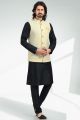 Embroidered Art Silk Mens Nehru Jacket in Yellow (NMK-6470)