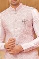 Embroidered Art Silk Nehru Jacket in Pink (NMK-8028)