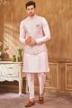 Embroidered Art Silk Nehru Jacket in Pink (NMK-8028)