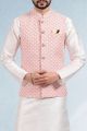 Embroidered Art Silk Peach Mens Nehru Jacket (NMK-6467)