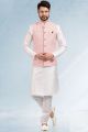 Embroidered Art Silk Peach Mens Nehru Jacket (NMK-6467)