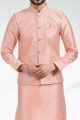 Embroidered Art Silk Peach Mens Nehru Jacket (NMK-6476)