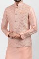 Embroidered Art Silk Peach Nehru Jacket (NMK-6581)