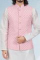 Embroidered Art Silk Pink Nehru Jacket for Men (NMK-6469)