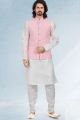 Embroidered Art Silk Pink Nehru Jacket for Men (NMK-6469)