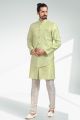 Embroidered Art Silk Pista Green Mens Indo Western (NMK-6466)