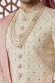 Embroidered Art Silk Sherwani in Cream (NMK-7634)