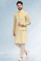 Embroidered Art Silk Yellow Nehru Jacket for Men (NMK-6475)