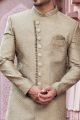 Embroidered Beige Art Silk Sherwani (NMK-7121)