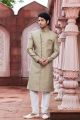 Embroidered Beige Art Silk Sherwani (NMK-7121)