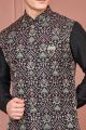 Embroidered Black Art Banarasi Silk Nehru Jacket (NMK-7426)