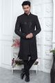 Embroidered Black Art Silk Indowestern (NMK-7874)