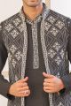 Embroidered Black Art Silk Kurta Jacket (NMK-8061)