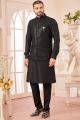 Embroidered Black Art Silk Nehru Jacket (NMK-8047)