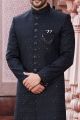 Embroidered Black Art Silk Sherwani (NMK-7124)