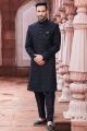 Embroidered Black Art Silk Sherwani (NMK-7124)