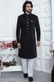 Embroidered Black Velvet Silk Sherwani (NMK-7883)