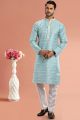 Embroidered Blue Cotton Kurta Pajama (NMK-7533)