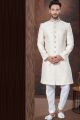 Embroidered Cream Jaquard Indo Western (NMK-7770)