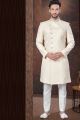 Embroidered Cream Jaquard Indo Western (NMK-7772)