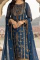 Embroidered Faux Georgette Blue Salwar Suit (NWS-6904)