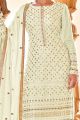 Embroidered Faux Georgette Cream Salwar Suit (NWS-6775)