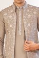 Embroidered Grey Art Silk Kurta Jacket (NMK-8060)