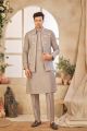 Embroidered Grey Art Silk Kurta Jacket (NMK-8060)