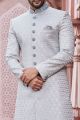 Embroidered Grey Art Silk Sherwani (NMK-7118)