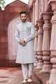 Embroidered Grey Art Silk Sherwani (NMK-7118)