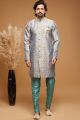 Embroidered Grey Banarasi Jaquard Indo Western (NMK-7031)