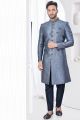 Embroidered Grey Jaquard Indo Western (NMK-7795)