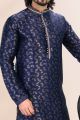 Embroidered Jaquard Banarasi Silk Blue Kurta (NMK-6633)