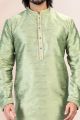 Embroidered Jaquard Banarasi Silk Green Mens Kurta (NMK-6631)