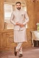 Embroidered Light Peach Art Silk Nehru Jacket (NMK-8008)