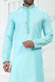 Embroidered Linen Cotton Kurta in Blue (NMK-6655)