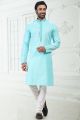 Embroidered Linen Cotton Kurta in Blue (NMK-6655)