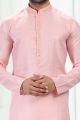 Embroidered Linen Cotton Kurta Pajama in Pink (NMK-6646)