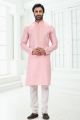 Embroidered Linen Cotton Kurta Pajama in Pink (NMK-6646)