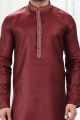 Embroidered Linen Cotton Wine Kurta Pajama (NMK-6652)