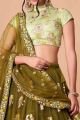 Embroidered Net Mehendi Green Lehenga (NWG-1282)